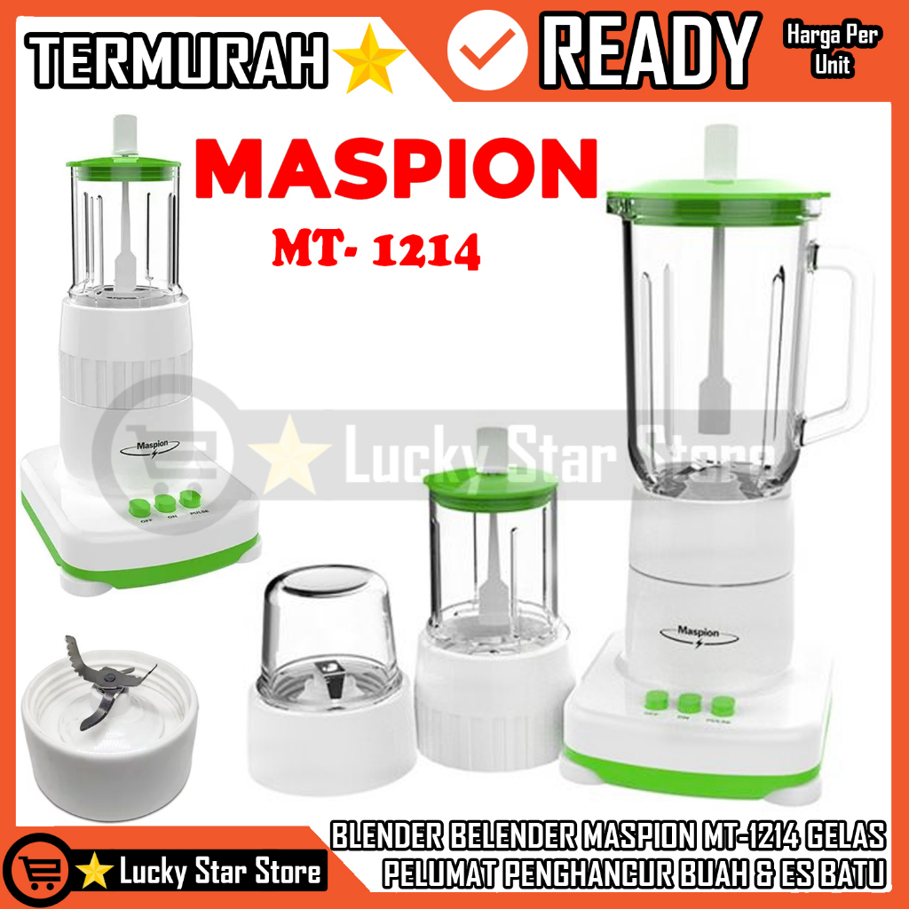 Blender Pelumat Maspion Kaca Beling Mt-1214 Mt 1214 3 In 1 Satu Belender 3 Fungsi Super Crush Buah E