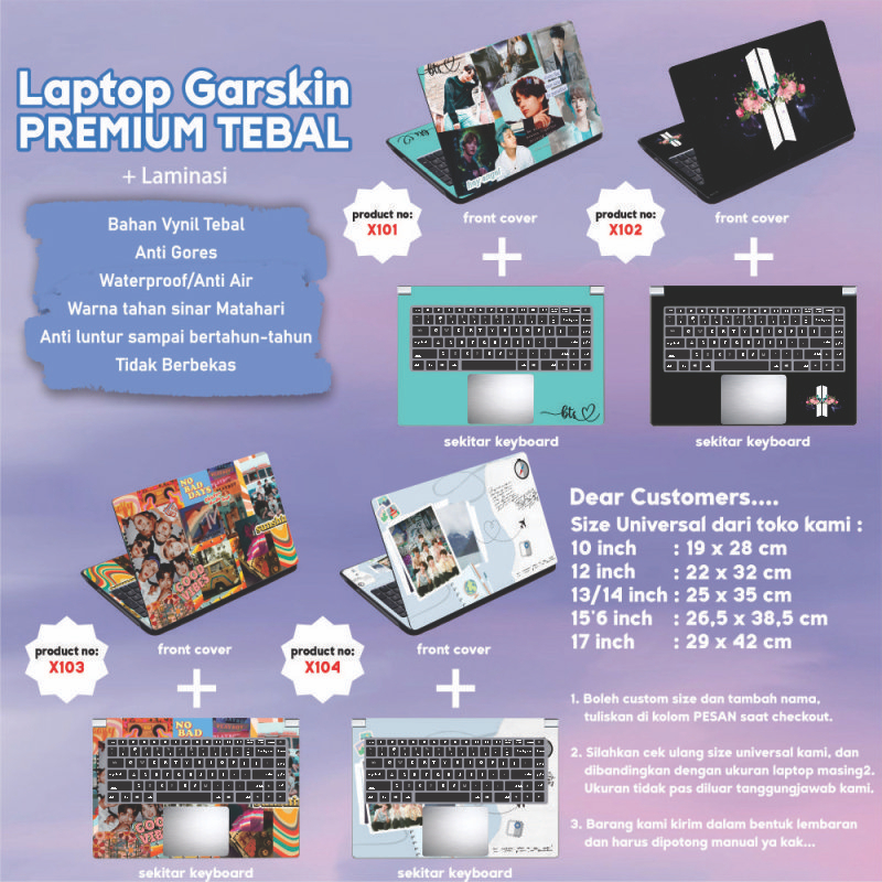 Garskin Laptop Anti Gores Day6 MyDay BTS BT21 Bangtan Army Jungkook RM Taehyung V Jimin Jin Suga JHope Premium Full set 10 12 13 14 15 inch  Acer Lenovo Asus Macbook Dell