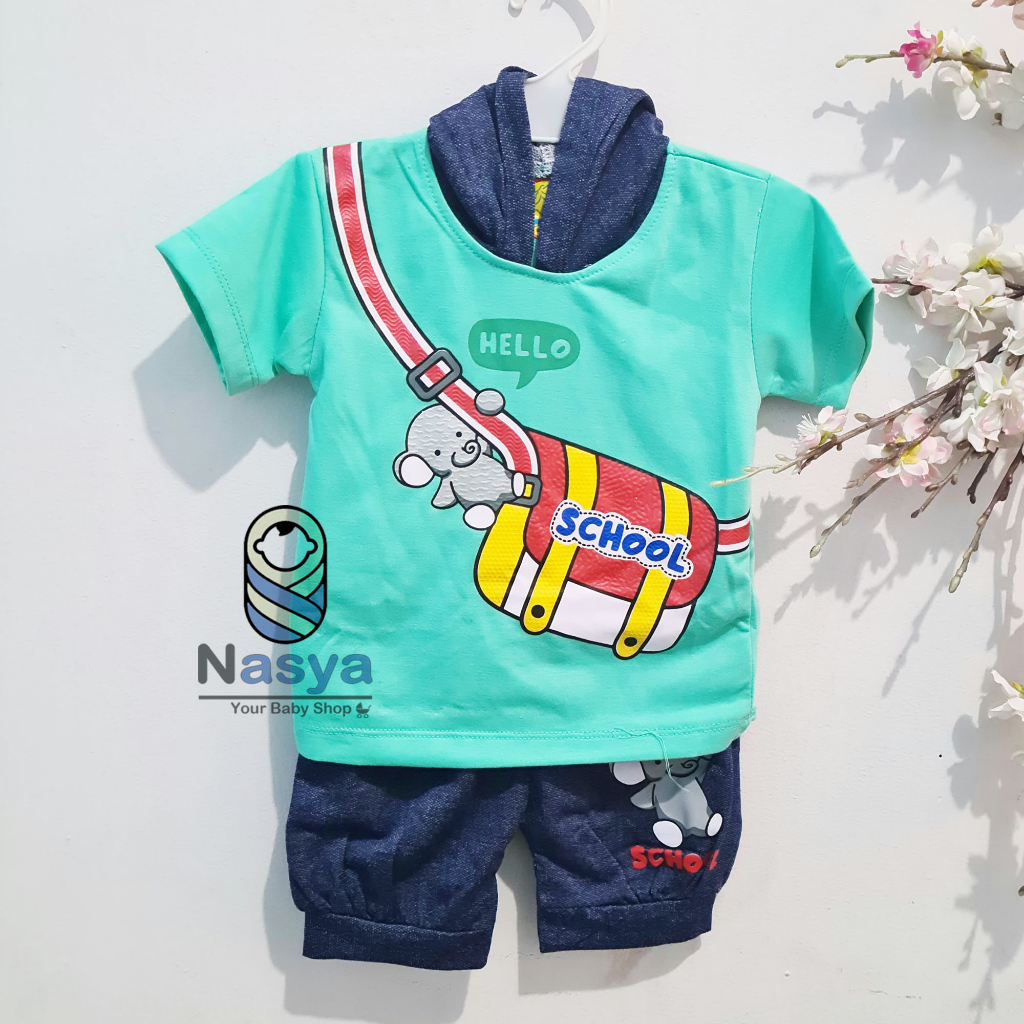 [JC-004] Setelan baju bayi anak laki laki motif Karakter HOODIE TAS usia baby 0-6 bulan