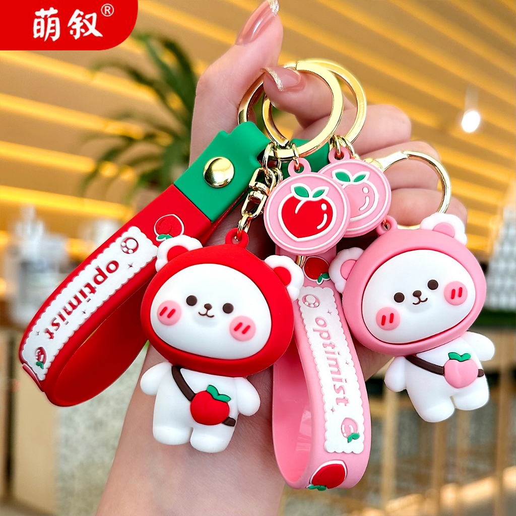 GK3D Gantungan kunci 3d lucu imut korea bear hat bunny duck frog carrot cloud fruit avocado Cinta unicorn bear Beruang Tas Perhiasan Liontin Gadis Pasang Gantungan Kunci Merah pink fur bulu kucing hadiah souvenir