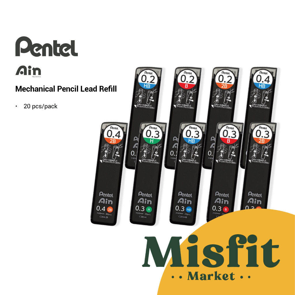 

Pentel Ain Mechanical Pencil Lead Refill (NEW) Isi Ulang Pensil Mekanik 0.2 0.3 0.4 0.7 0.9 1.3 mm