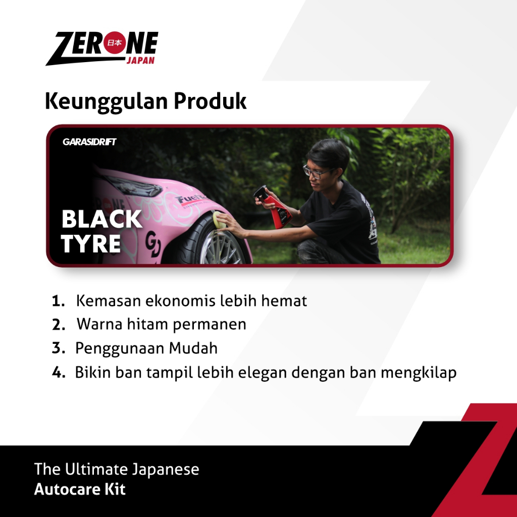 Poles Semir Ban - Zerone Black Tyre Original Penghitam Ban Motor Mobil Mulus Bersih Tahan Lama