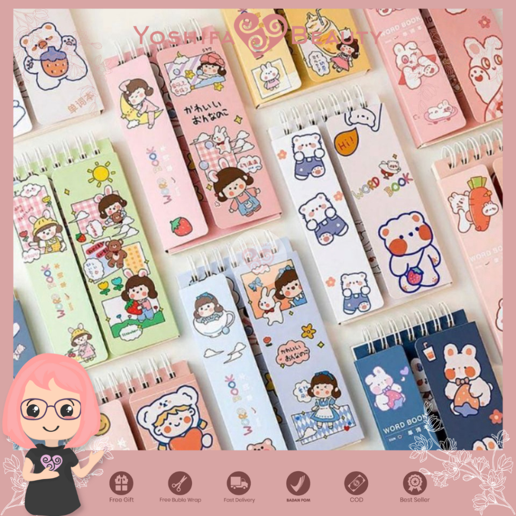 NOTEBOOK  Note Book Ring Panjang Lucu Bear Bunny Korea Lucu Cover Lipat