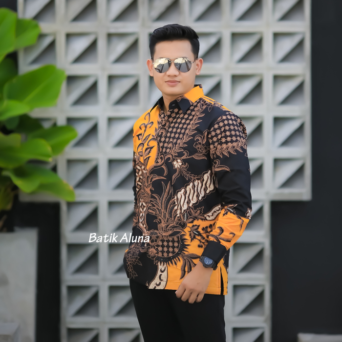 Batik  Pria Lengan Panjang Premium Baju Kemeja Cowok Terbaru Pakaian Busana Laki Laki Batik Aluna PCW 105