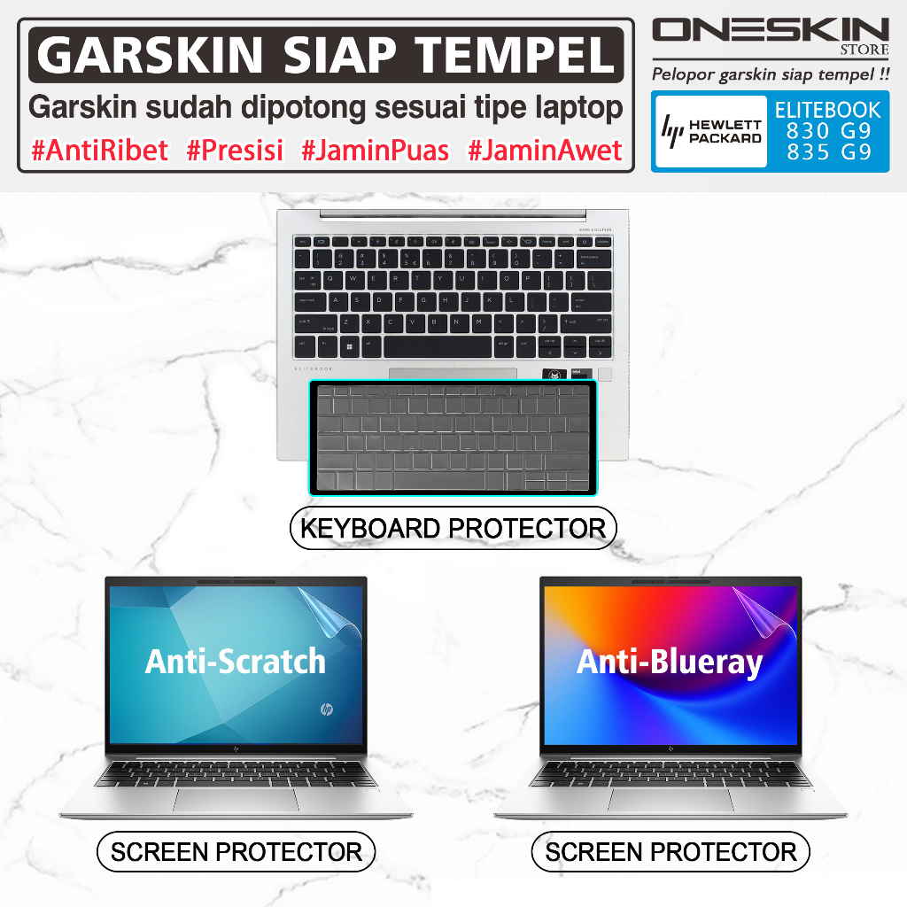 Garskin Sticker Laptop Pelindung Screen Keyboard Protector HP EliteBook 830 835 G9 Gambar Full Body Silikon Bening Glossy Doff Anti Blueray