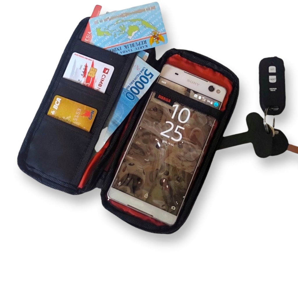 Hanging Wallet Phone Touchscreen | Tas Dompet Hp Gantung Leher Kanvas Hitam Terlaris Pria Wanita