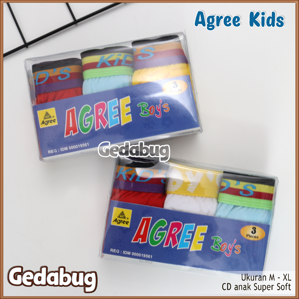 3 Pcs - CD Anak  Agree Kids AG 200  AG200 Celana Dalam Anak laki laki Polos karet tebal | Gedabug