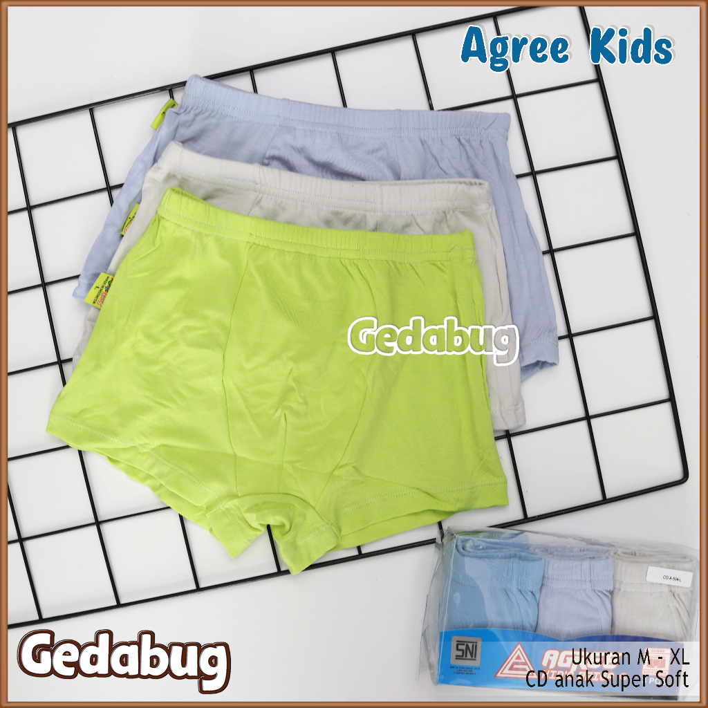 3 Pcs - CD Boxer Anak AGREE A 504 | Celana dalam anak Kain katun Super Soft Polos | Gedabug