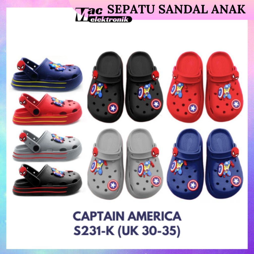 SEPATU SANDAL BAKPAO/BAIM ANAK SANDAL KODOK UNTUK ANAK SPRIDERMAN CAPTAIN AMERICA MARIO