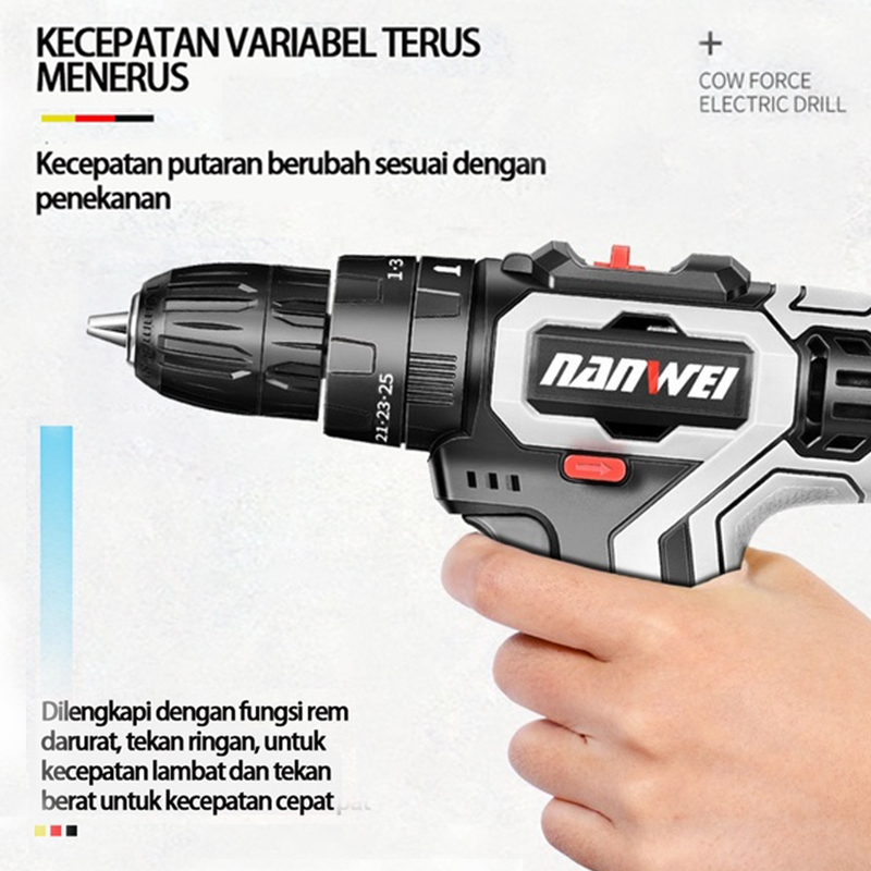 Bor cordless dengan isi ulang baterai lithium 42V/12V /Elektrik Drill/ bor listrik/beton besi kayu full set pilihan Bor tanpa kabel SURPABAYA