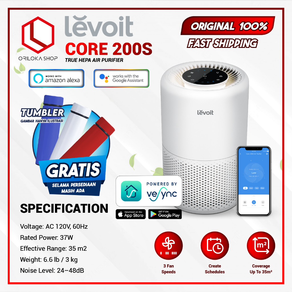 Levoit Core 200S Smart Air Purifier True HEPA Filter - Garansi Resmi