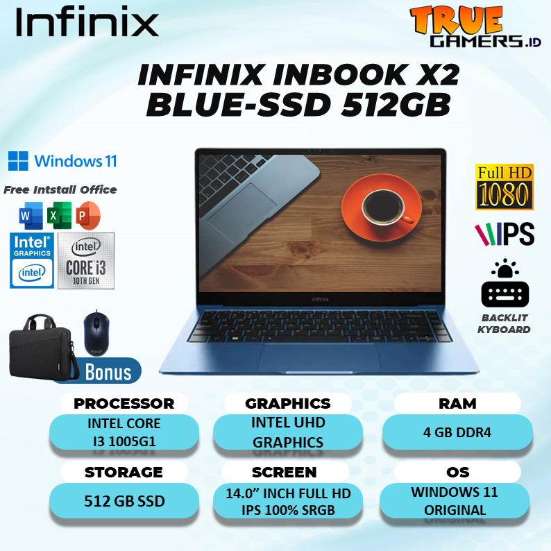 Laptop Infinix Inbook X2 I3 1005G1 4GB 512SSD WIN11 14.0FHD IPS 100SRGB