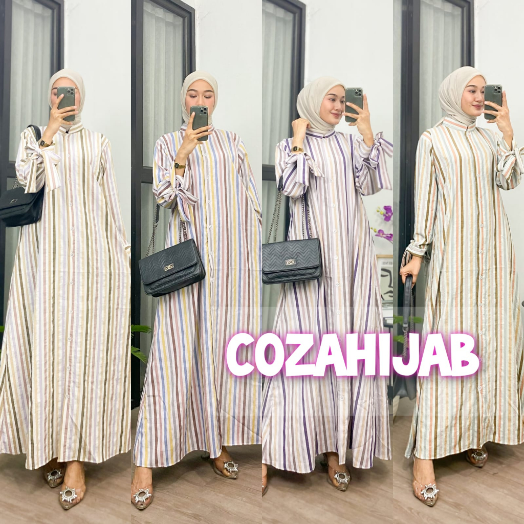 Gamis Salur Bahan Syakila Twill Premium Setrip
