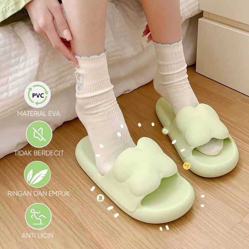 Lazy Bear Sandal Jelly Korea /Sendal Jelly Wanita / PVC Jelly Slip-On  /H35 Sendal Karet Rumah Jelly /Sandal Kokop Wanita Clover Leaf