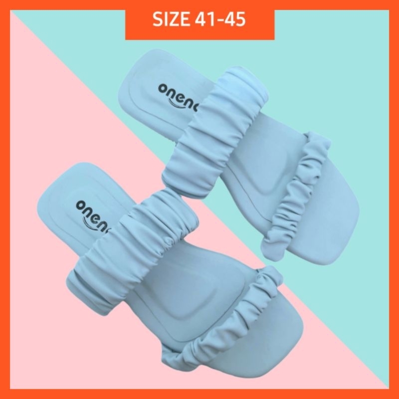 [PRODUK CUCI GUDANG] Sandal Wanita Ukuran 41-45 Baby Blue / Sandal Flat Cewek Big Size Biru Scrunchi