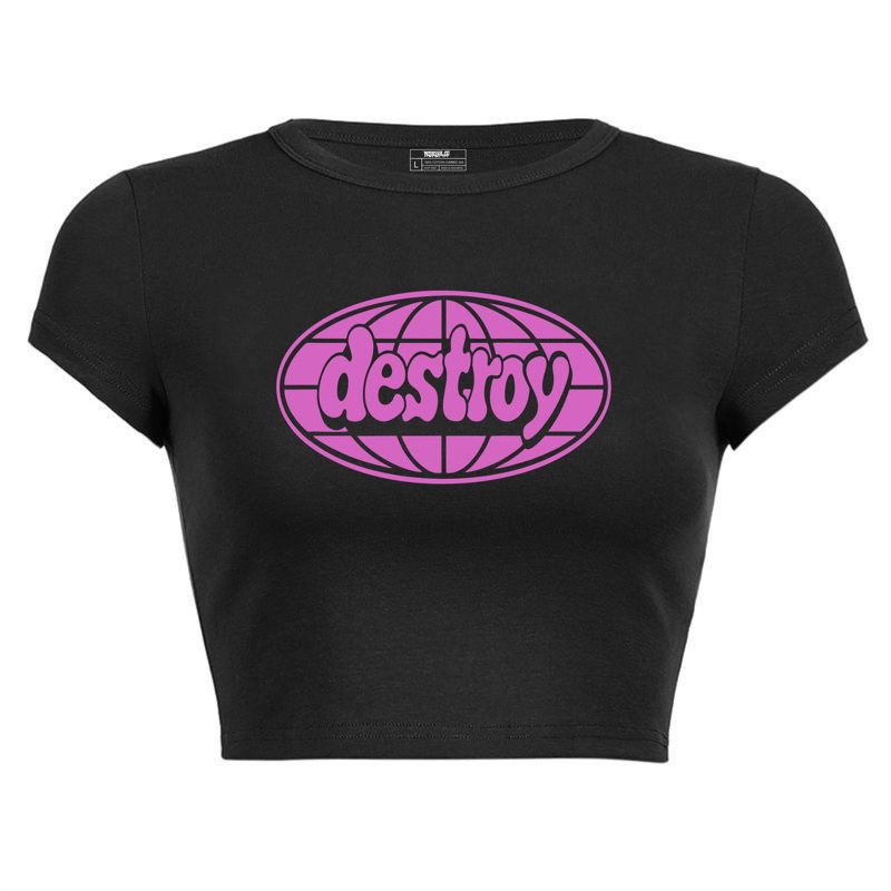 Crop Top Destroy Aesthetic Vintage Hitam Streetwear - Kaos baju Tank top Oversize Tshirt - wanita pe