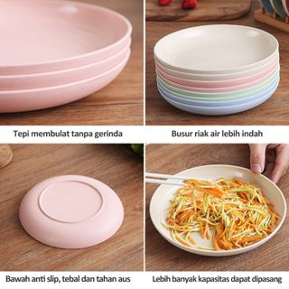 Piring Makan BPA FREE Bulat Bahan Jerami Gandum 20cm 15cm Tahan Panas Food Grade Wheatstraw Round  / Plate Wadah Tempat Makanan Alas Tatakan Snack Kue Warna Pastel  Anti Pecah [MF]