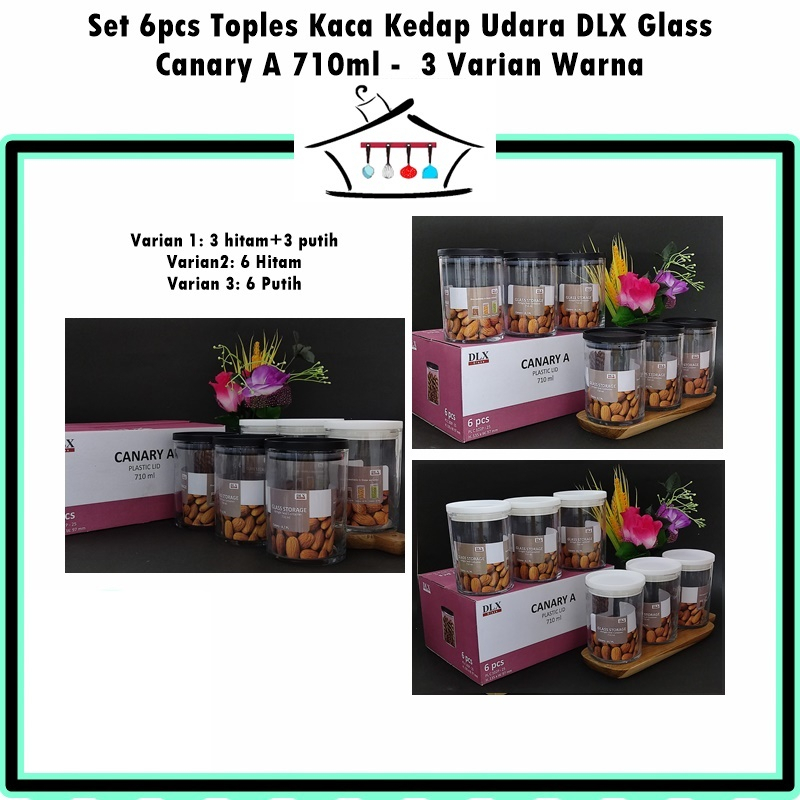 [Set 6pcs] Toples Kaca Kedap Udara DLX Glass Canary A 710ml/B 880ml/C 1050ml