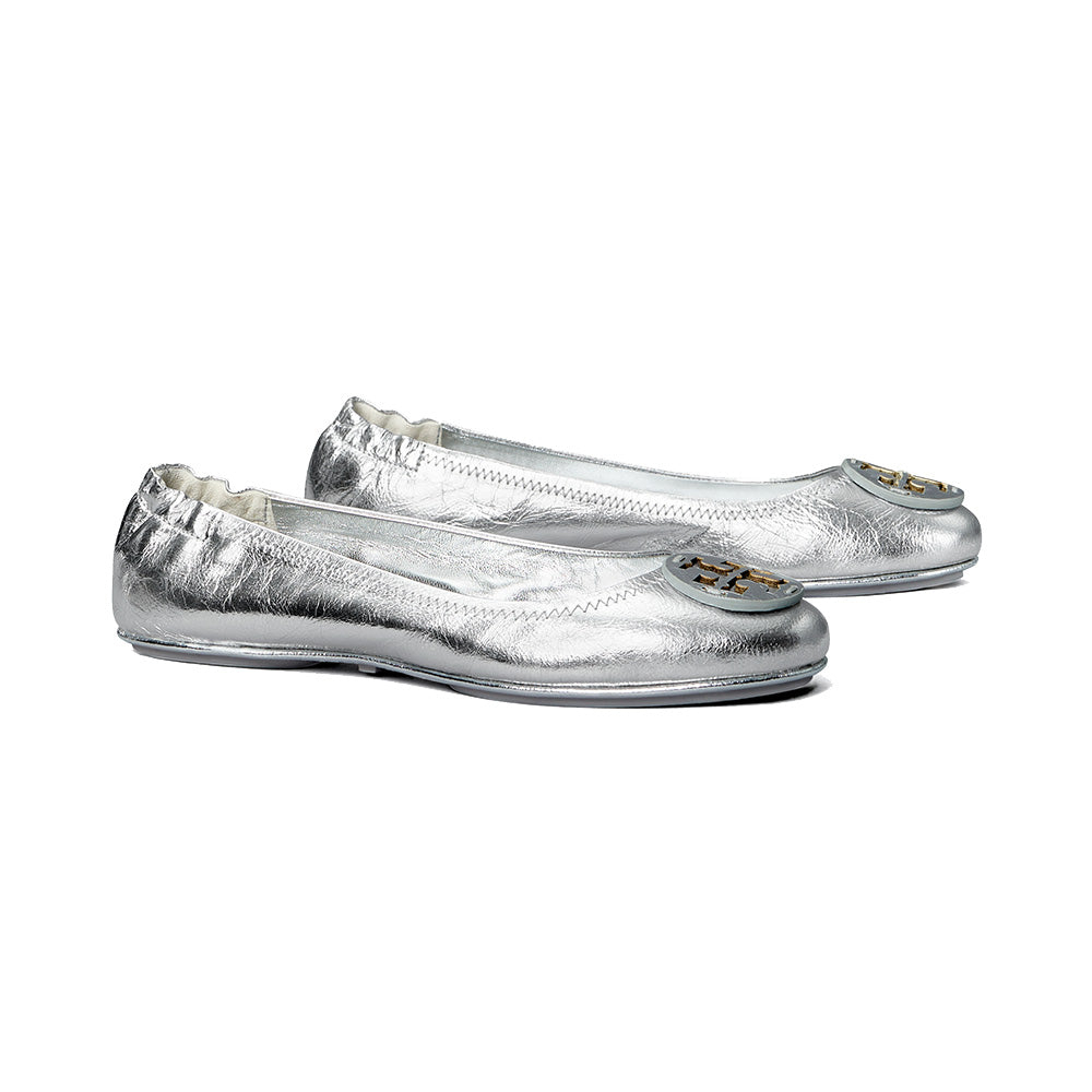 Try Burch Minnie Travel Ballet Metallic Leather Silver