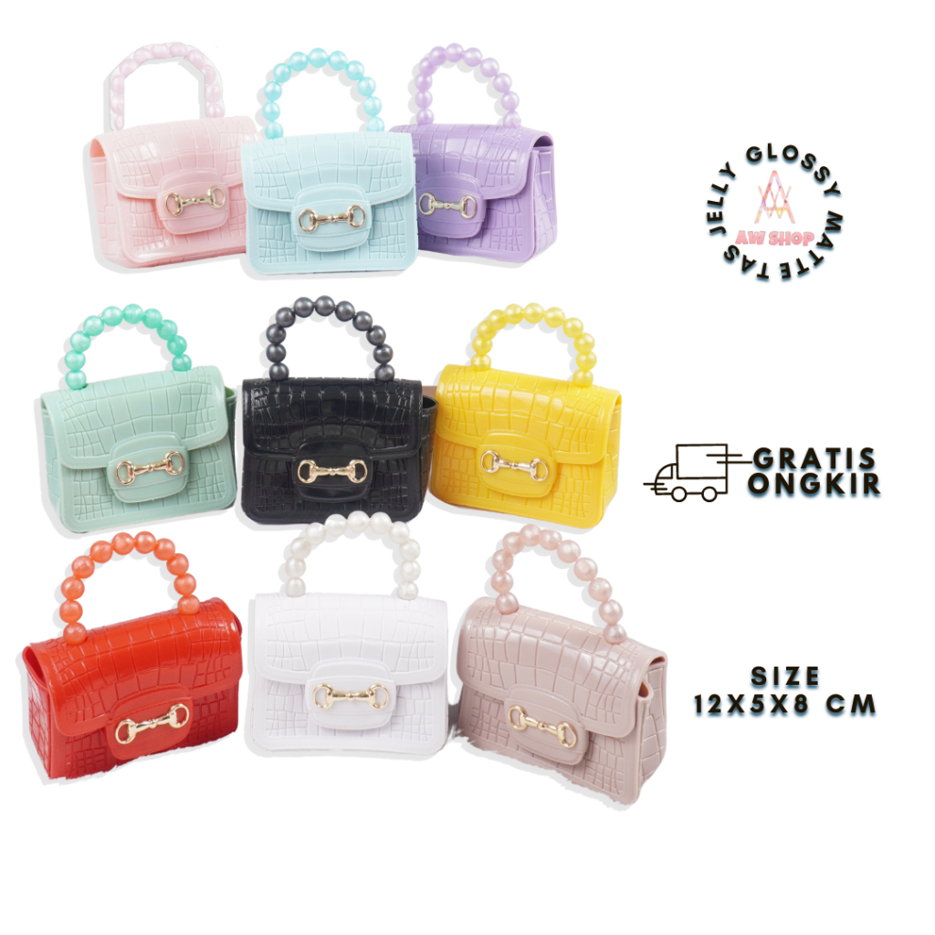 Tas Jelly Glossy Mini Mutiara Croco Magnet | Tas Jelly Mutiara Croco Buaya