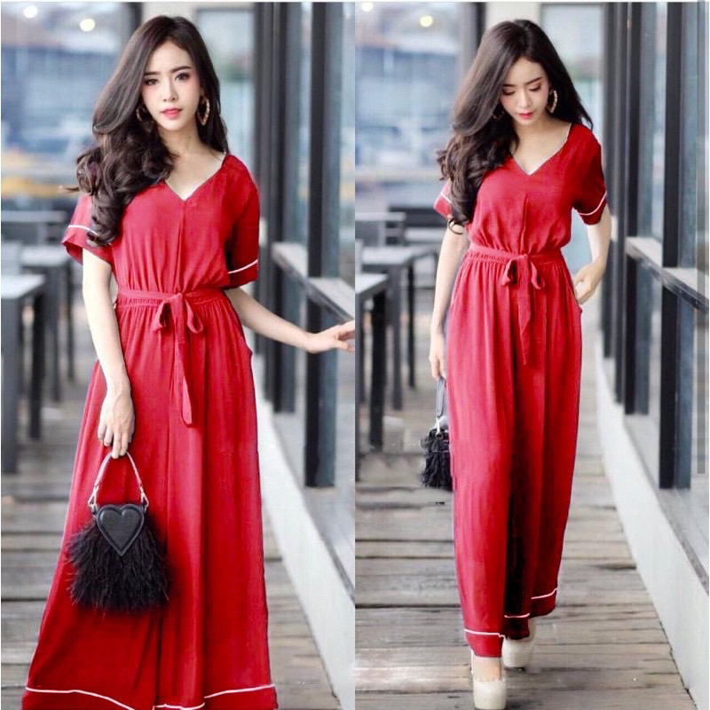 jumpsuit casual wanita / jumpsuit panjang / jumpauot vneck