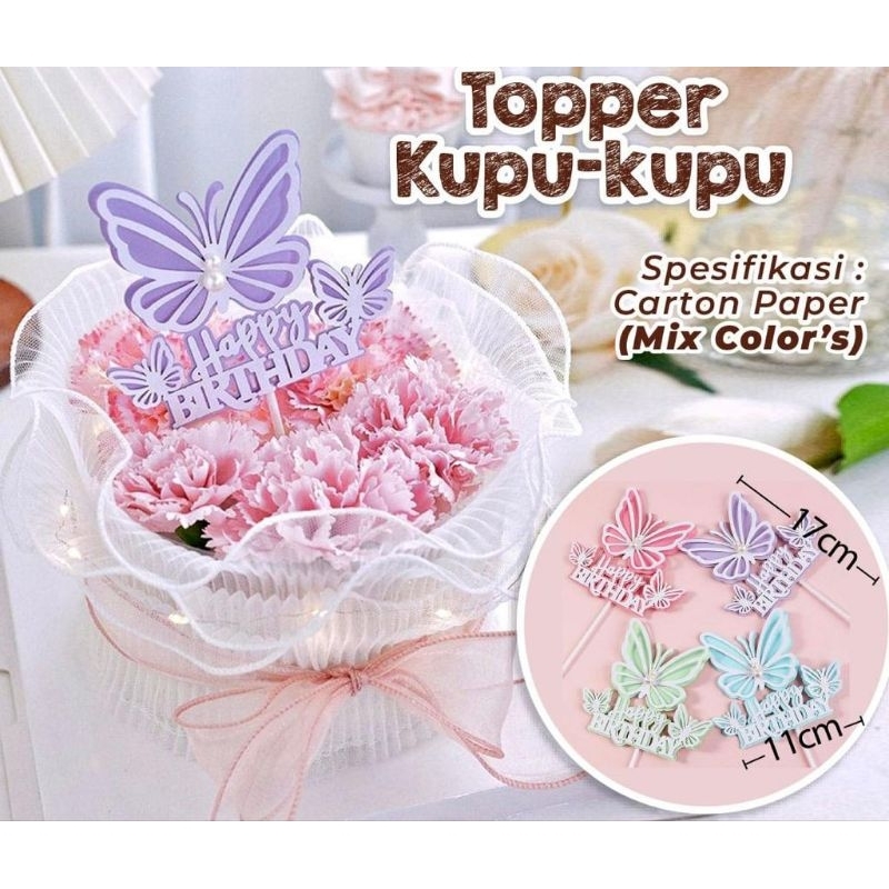 Topper HBD Kupu-Kupu / Topper Happy Birthday Selamat Ulang Tahun Kupu-kupu