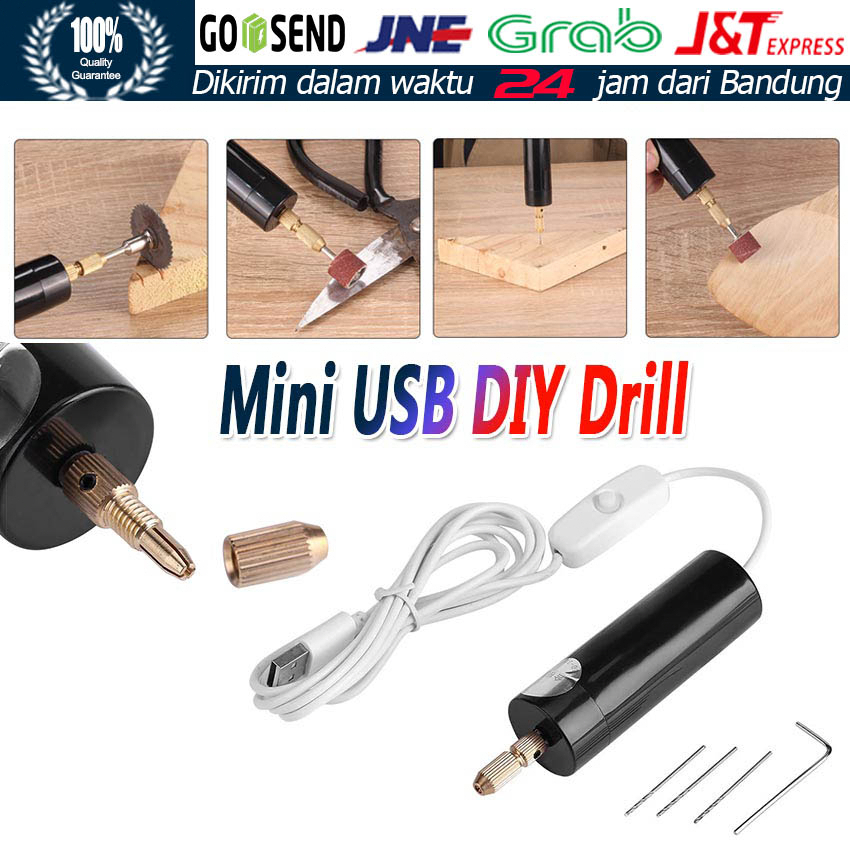 Bor Elektrik Mini Portable Micro USB dengan 3Pc Bits dan Kabel USB DC 5V Hand Drill USB/Alat Ukir Grafir/Gerinda Listrik Mini/Pen Ukir