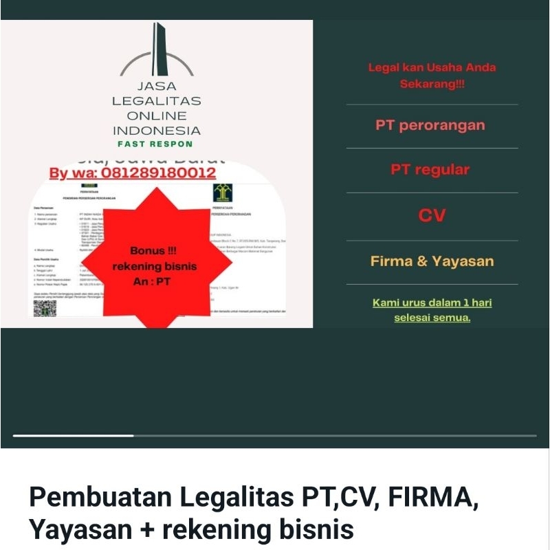 

Pembuatan legalitas PT resmi terdaftar