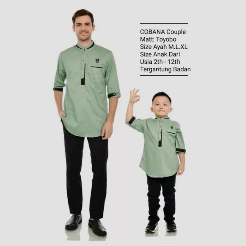 Couple Koko Kurta Pakistan Hijau Mint ORIGINAL COBANA Toyobo Fodu Premium