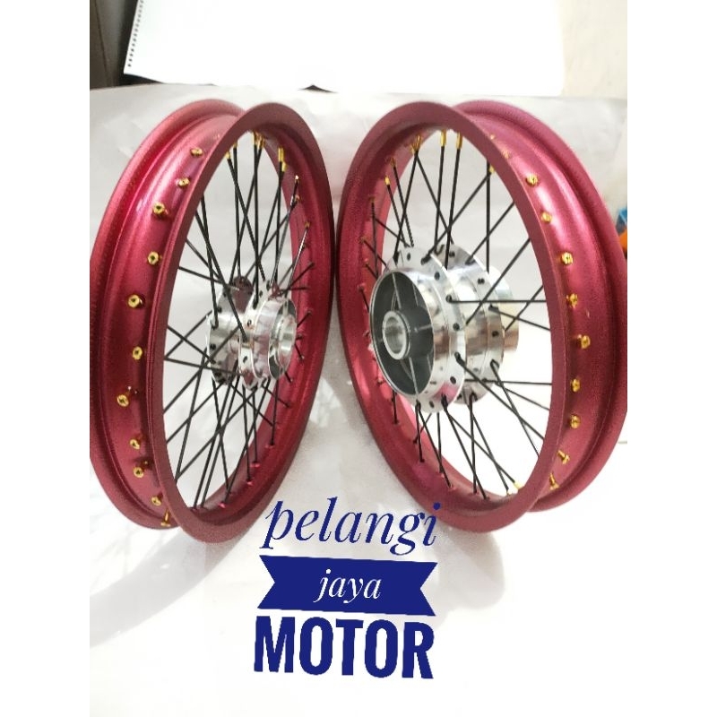 Paket Velg Cb150 R Old - Cb150New - Velg Champ 17x185 - 17x215 Warna Merah - Velg Tromol Jari Bonus 