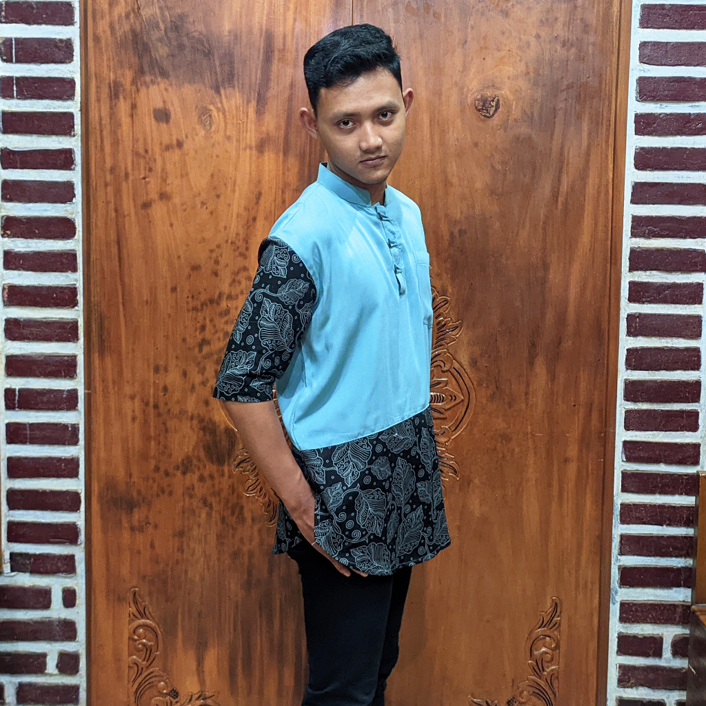 Baju Koko Kurta Pakistan Pria Dewasa Lengan Pendek Kombinasi Batik Model Terbaru Kualitas Terbaik Lebaran