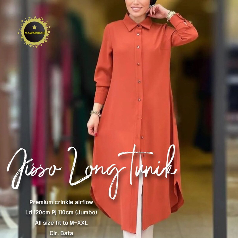 Jisso long tunik busui polos premium solo crinkle airflow jumbo