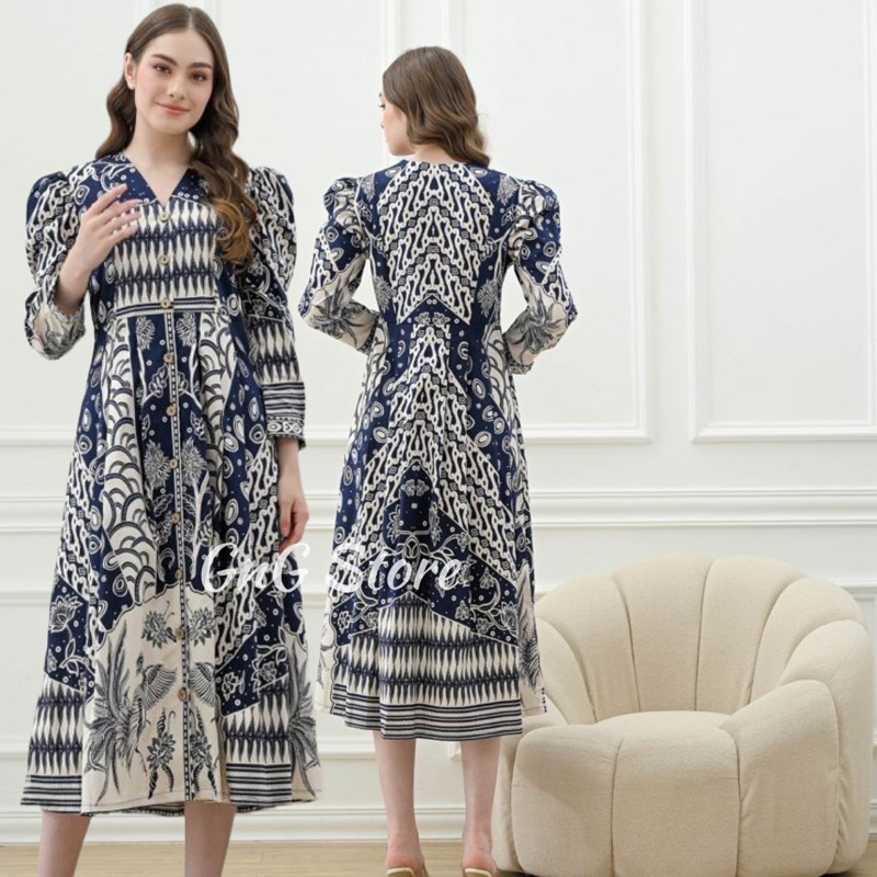 Dress Batik 258 HT/ Dress Batik Panjang/ Dress Biru