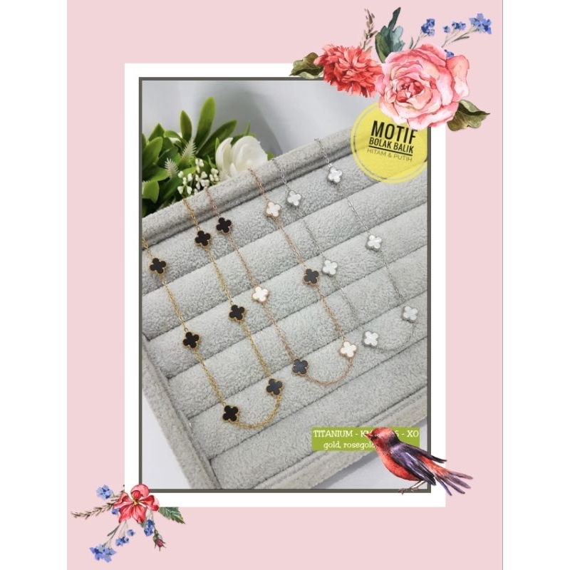 Kalung Wanita Titanium Clover BTS Aksesoris Perhiasan Tetbaru