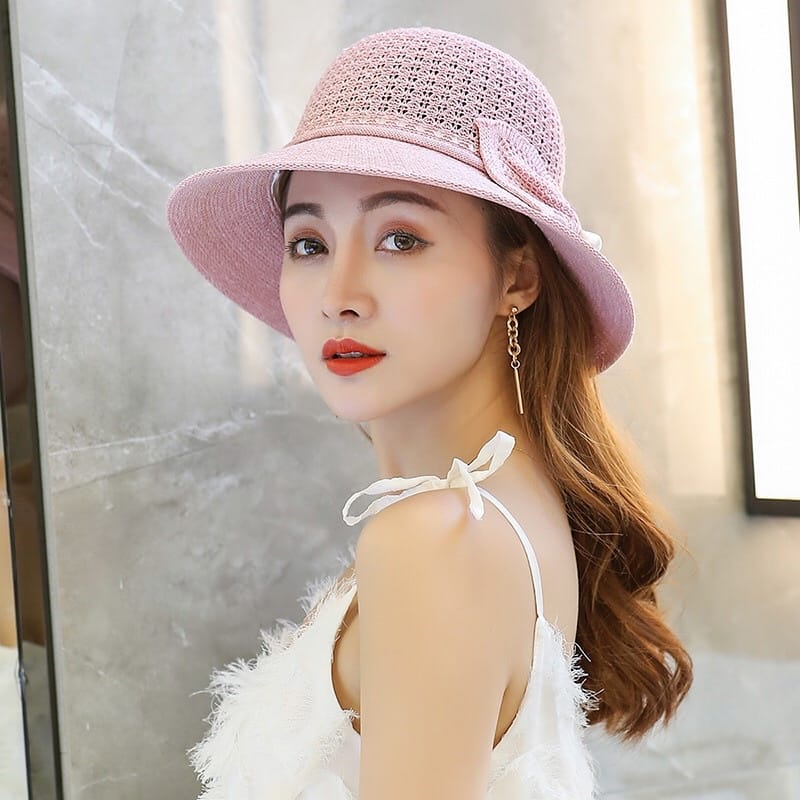 TOPI PANTAI WANITA DEWASA KOREA BUCKET PITA BUNGA LEBAR CAP PEREMPUAN PARIS TERBARU KEKINIAN W14