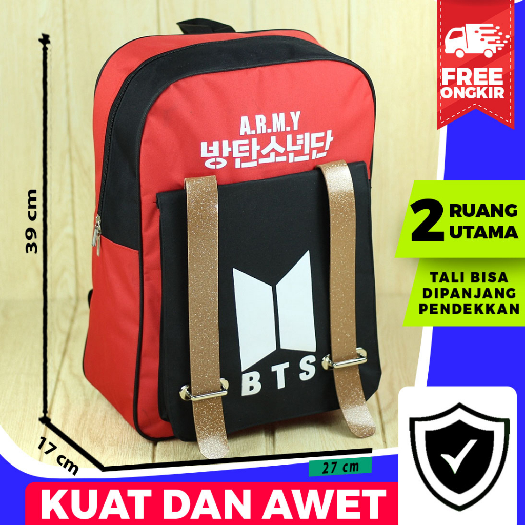 Ransel Kpop Distro Keren Backpack Bangtan Boys Tas Ransel Kpop BTS Wanita Stylish Tas Punggung Motif BTS Sekolah Tebal Merah