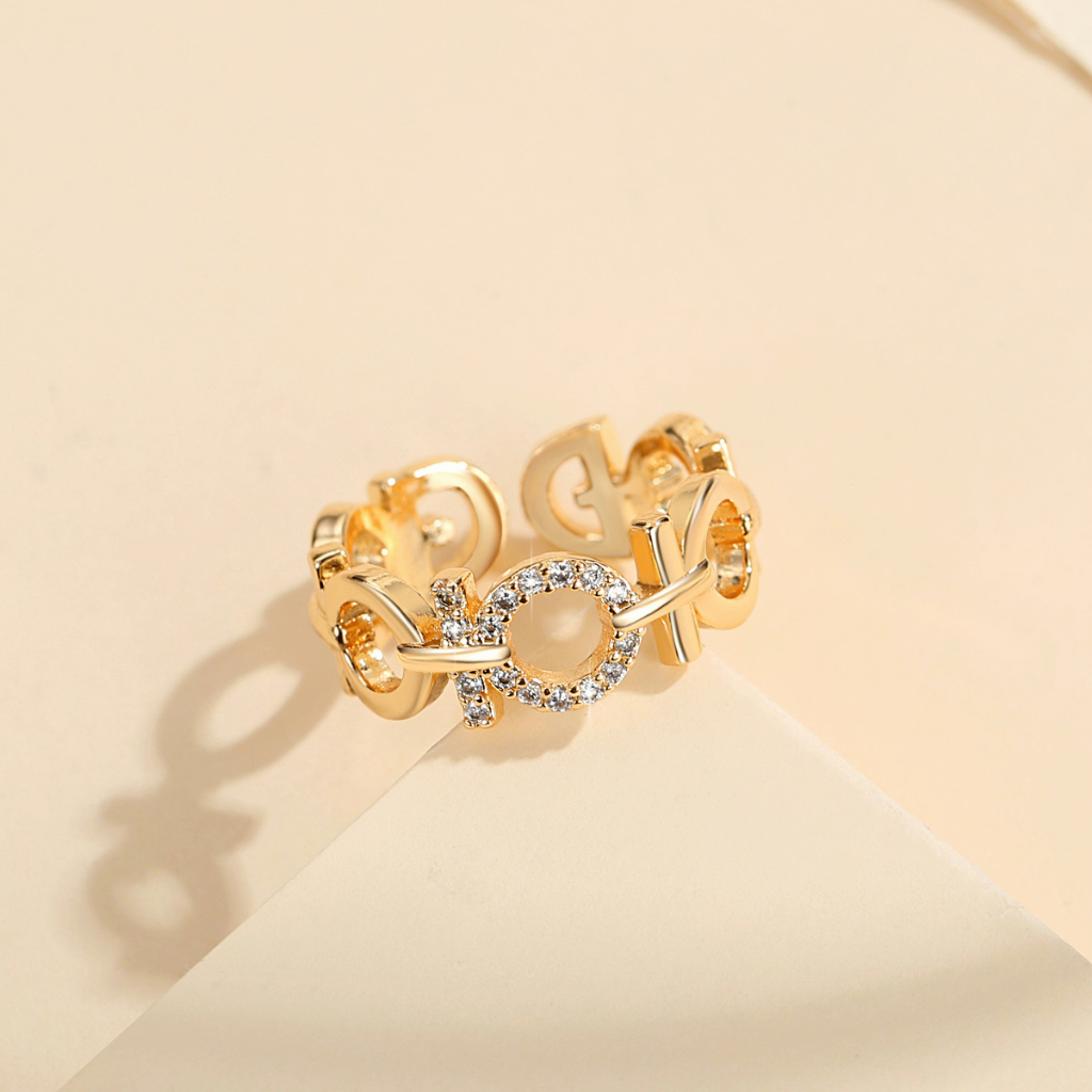 Y015 【Barang spot】Cincin Klasik Fashion Cincin Zirkon Terbuka Cincin Pasangan Busana Korea Adjustable