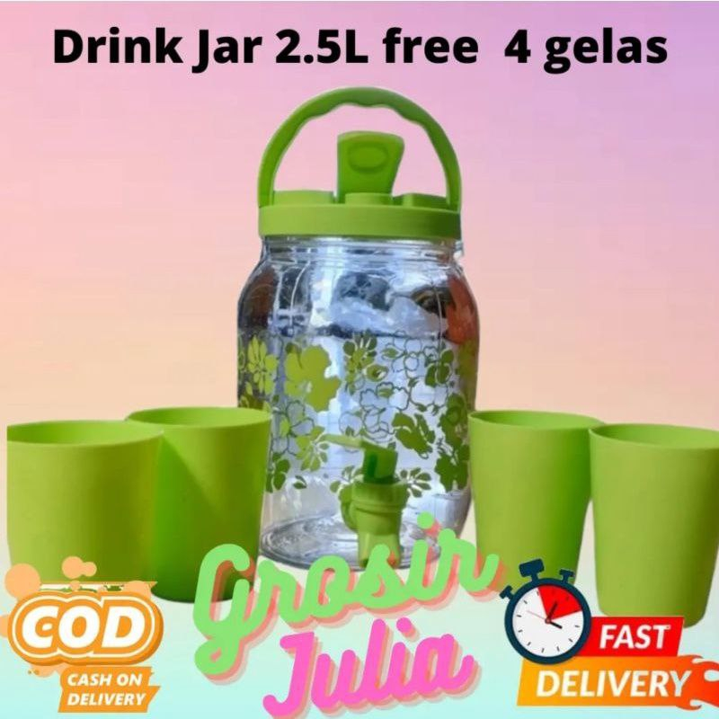 Drink Jar 5in1 - Drink Jar 2.5L free 4 gelas