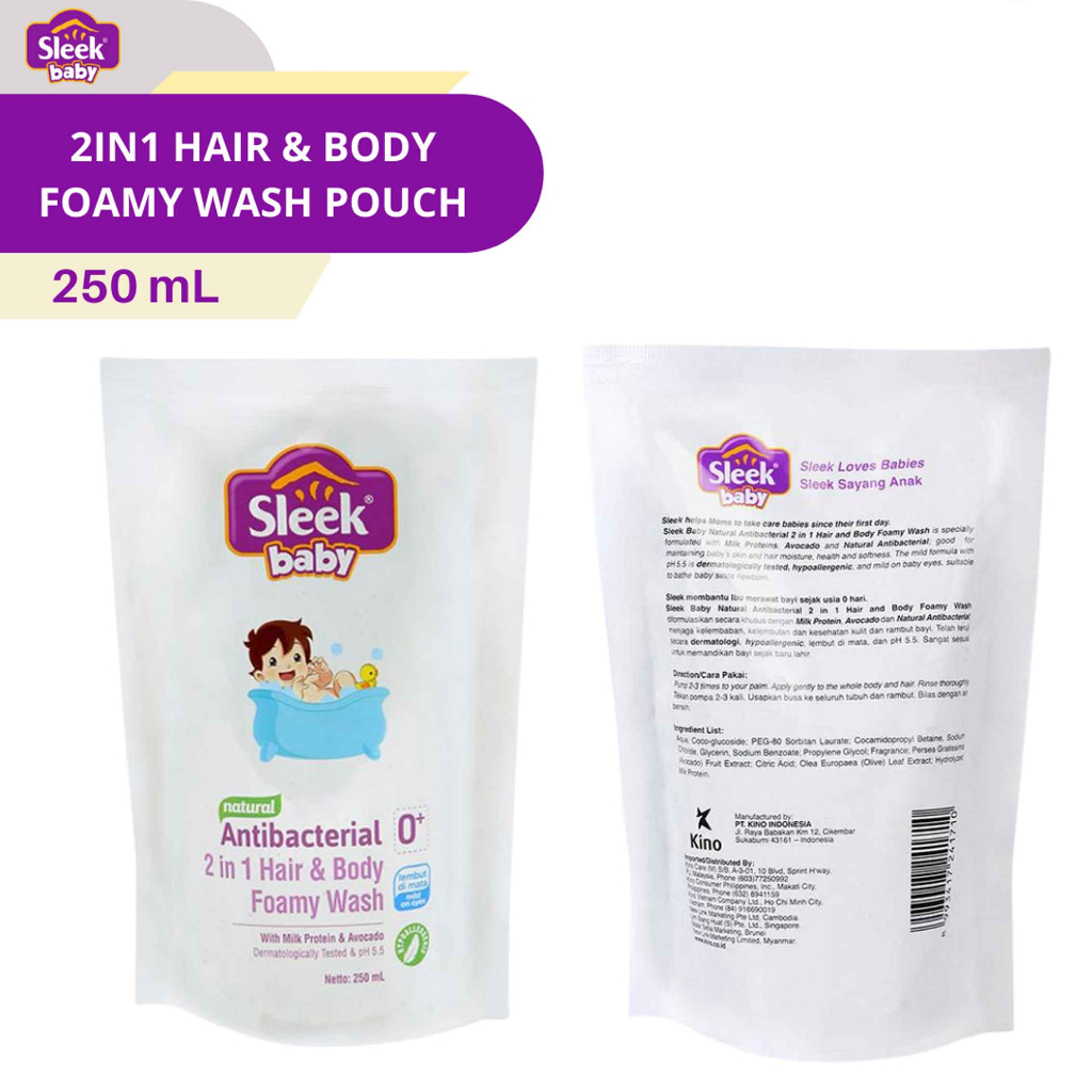 SLEEK BABY NATURAL ANTIBACTERIAL 2 IN 1 HAIR &amp; BODY FOAMY WASH 250ml