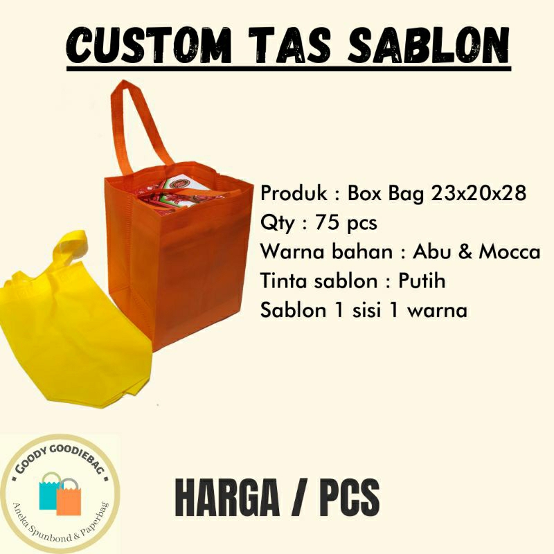 

Custom Tas Sablon Box Bag 23x20 Qty 75pcs