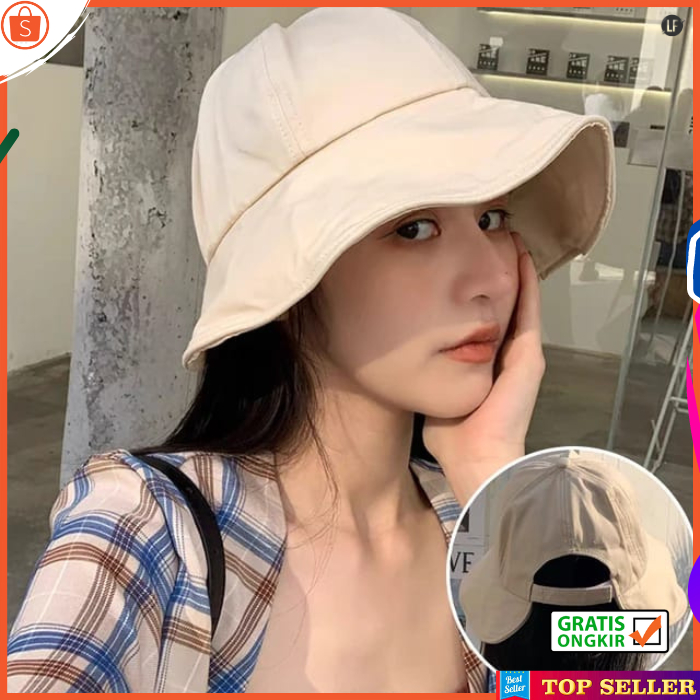 Topi Pantai Wanita Dewasa Korea Visor Kebun Cap Cewek Polos Lebar Perempuan Jepang Musim Panas 43a