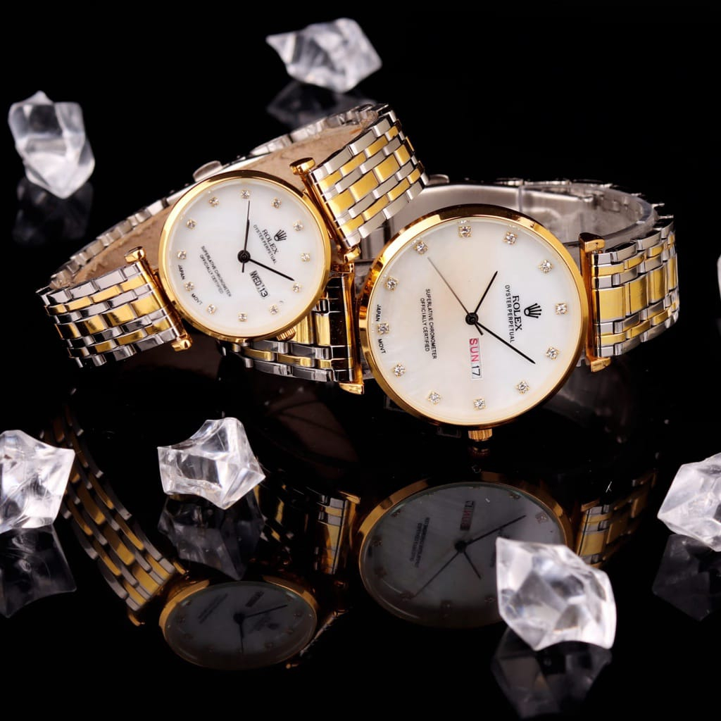 SKY-[✅COD] Jam Tangan Couple Rolex Permata Hari Tanggal Aktif Rantai Stainless Mewah Anti Air FREE B