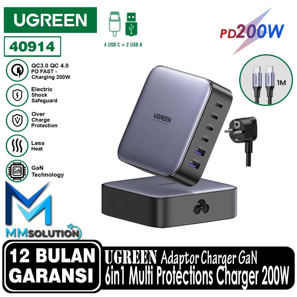 UGREEN Desktop Charger Station 200W Nexode GaN 6 Port Fast Charging - 40914 -- BLACK