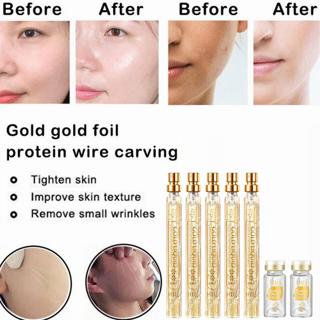 HIH Set Benang Kolagen Emas Benang Protein Emas Mengangkat Garis Protein Emas Serum Pengencang Wajah /  benang colagen + serum / Tanam benang tanpa jarum