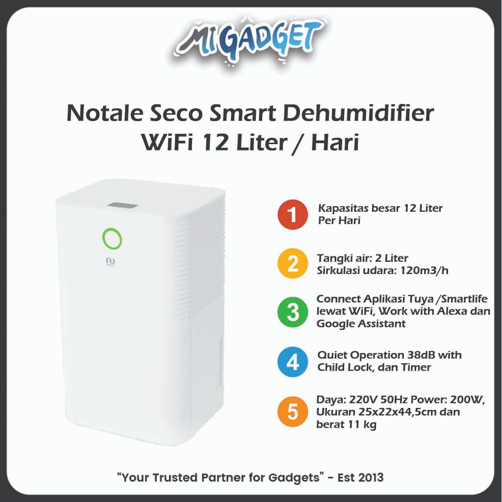 Notale Seco Smart Dehumidifier Serap Kelembapan WiFi 12 Liter / Hari