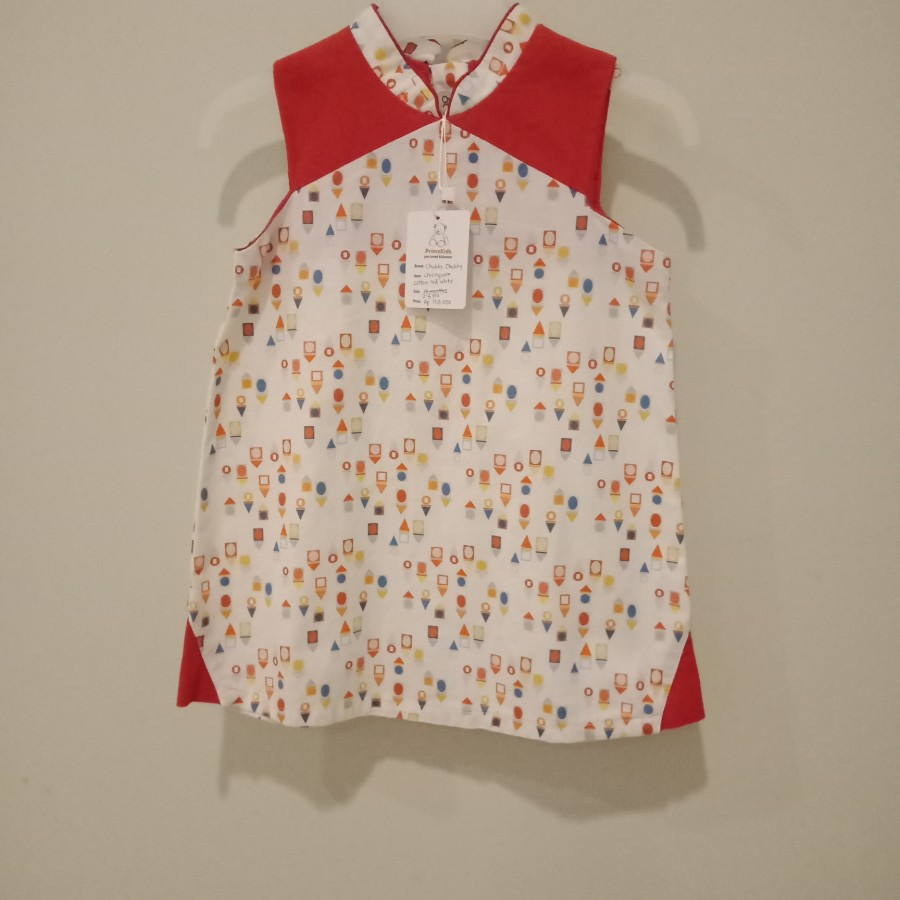 Preloved smocked dress anak cheongsam cotton red white 2-3 years