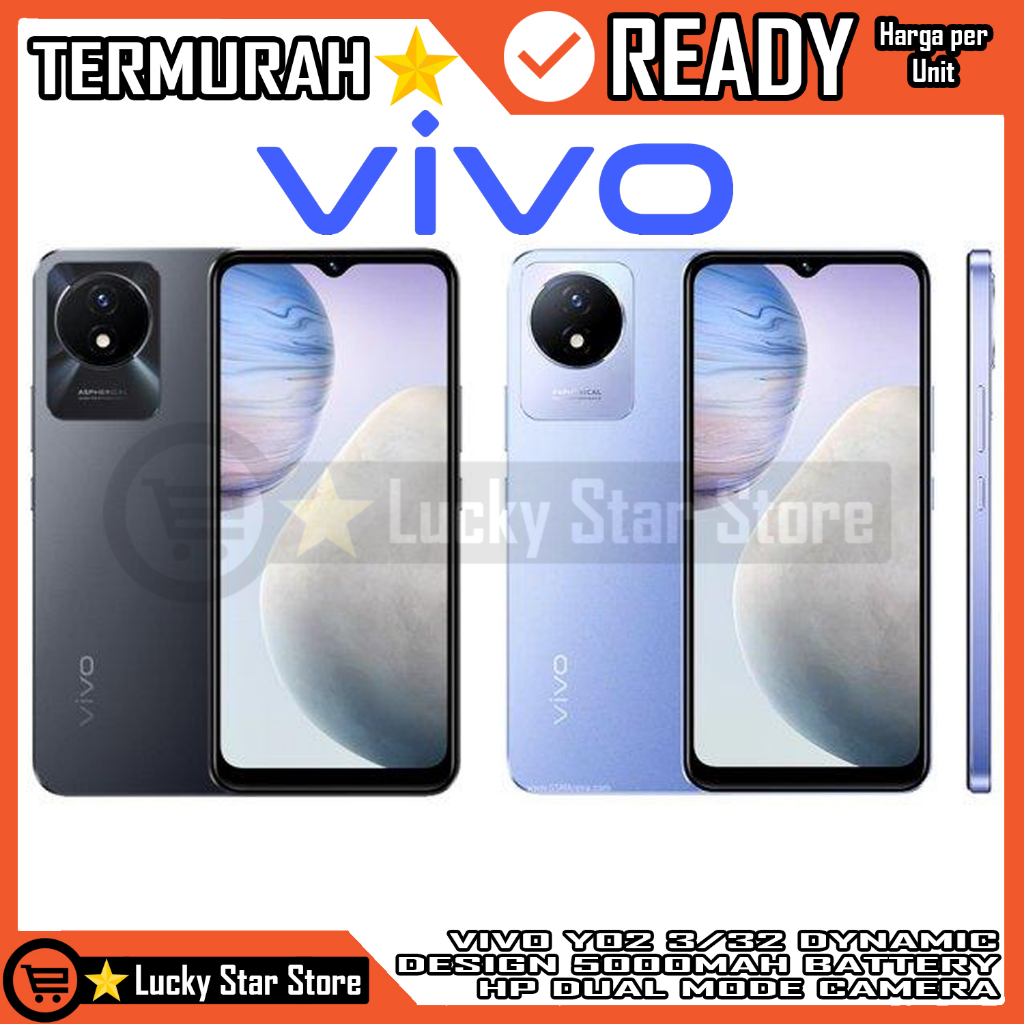 Vivo Y02 Ram 3gb Rom 32gb 3/32 Dynamic Design 5000mah Battery Dual Mode Camera Android Hp Smartphone