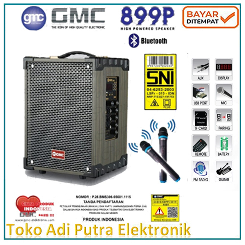 GMC 899P Speaker Bluetooth Portable 8&quot; Karaoke Free Mic Wireless 2pcs Biasa Untuk Gitar Listrik