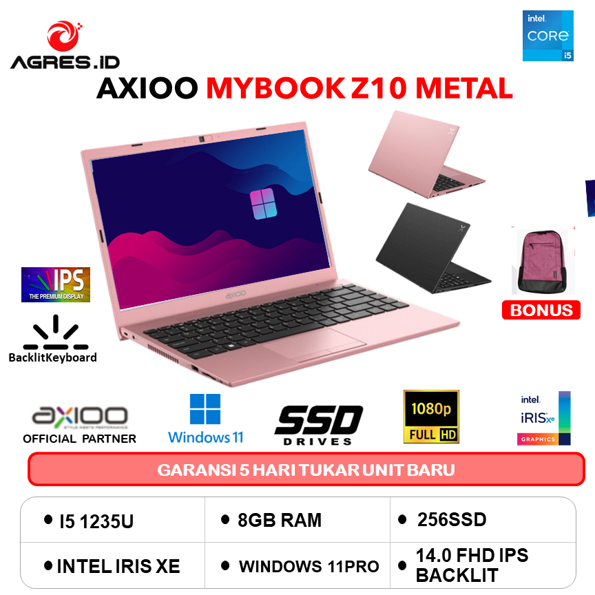 AXIOO MYBOOK Z10 METAL G13 I5 1335 8GB 256GB W11+OFFICE PERMANEN 14.0FHD IPS BLIT LAN PNK