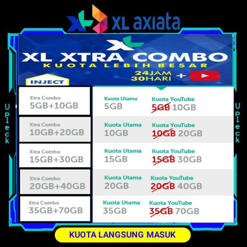 Inject KUOTA XL Xtra Combo VIP Combo Plus 10GB 20GB 30GB 40GB 60GB 70GB 85G  Tembak Paket Harga Murah